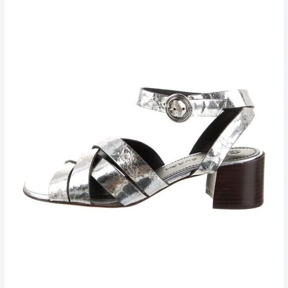 Tory Burch City Heel Ankle Strap Sandal In Silver sz 7 M - Picture 3 of 8